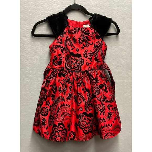 Wonder Nation Girls Red Special Occasion Dress Size 5 Holiday Ties Faux Fur - Picture 5 of 12